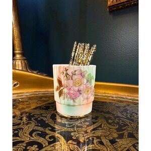 Vintage Schumann Arzberg Bavaria Toothpick Holder: Hand-Painted Floral Porcelain